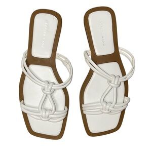 Azzalia Wang White Knot Strap Sandals Size 9 Square Toe Minimalist